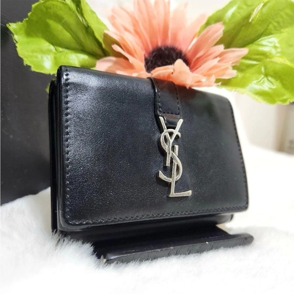 Yves Saint Laurent Black Wallet with Silver Logo - Picture 1 of 13